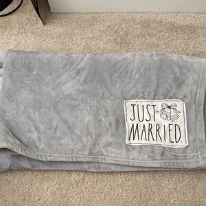 Rae Dunn Light Gray Plush Throw Blanket